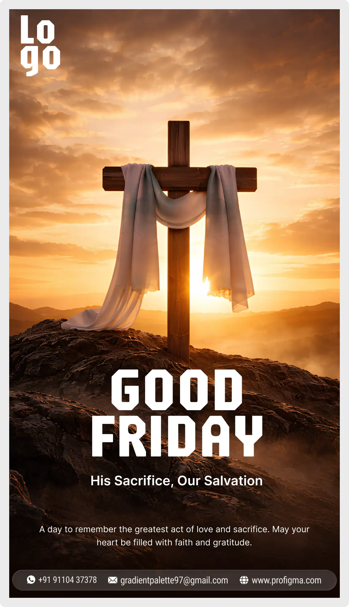 Premium Good Friday story template design for Figma featuring a cross at sunset, perfectly sized at 1080x1920 pixels for stories and statuses.