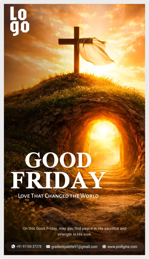 Premium Good Friday story template for Figma featuring a vertical 1080x1920 empty tomb and cross design for mobile social media.