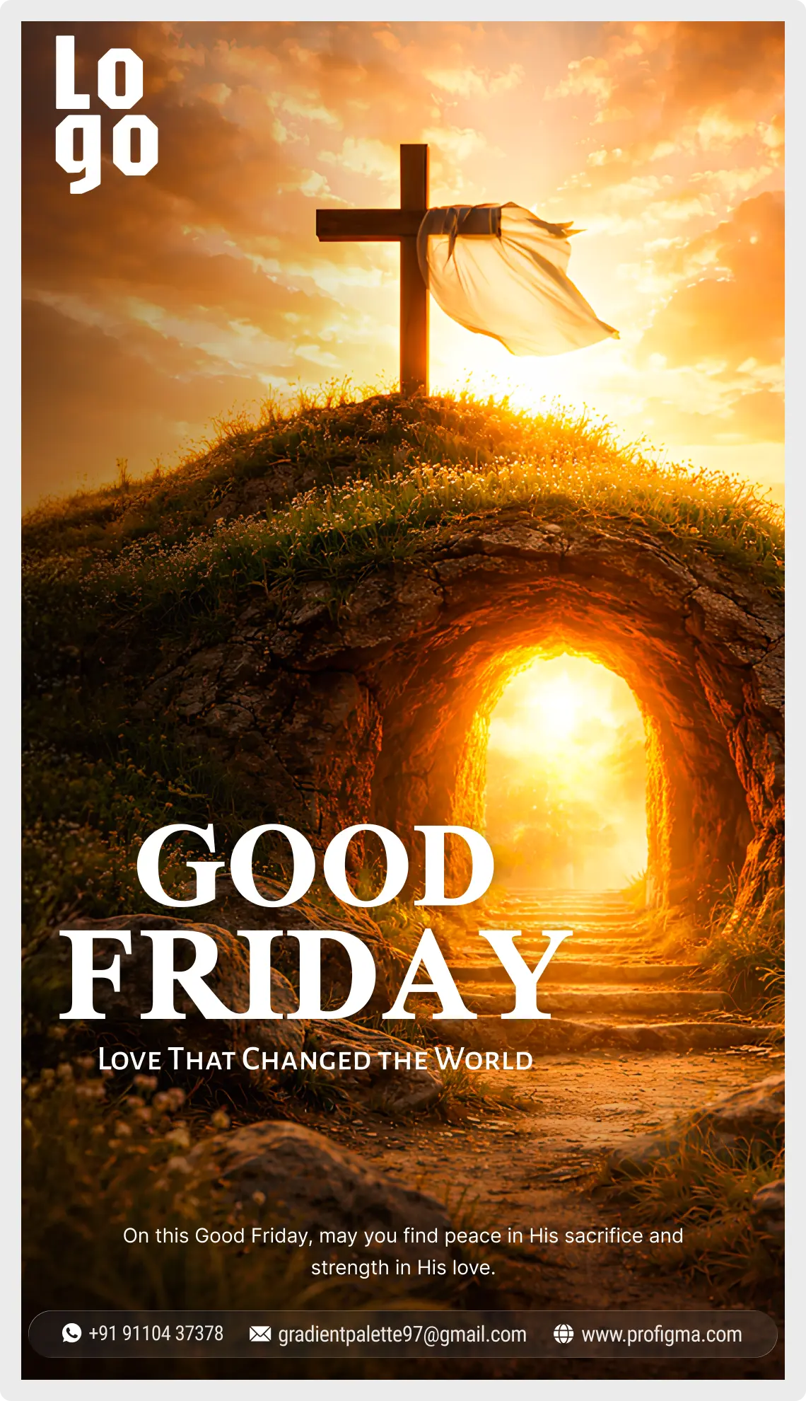 Premium Good Friday story template for Figma featuring a vertical 1080x1920 empty tomb and cross design for mobile social media.