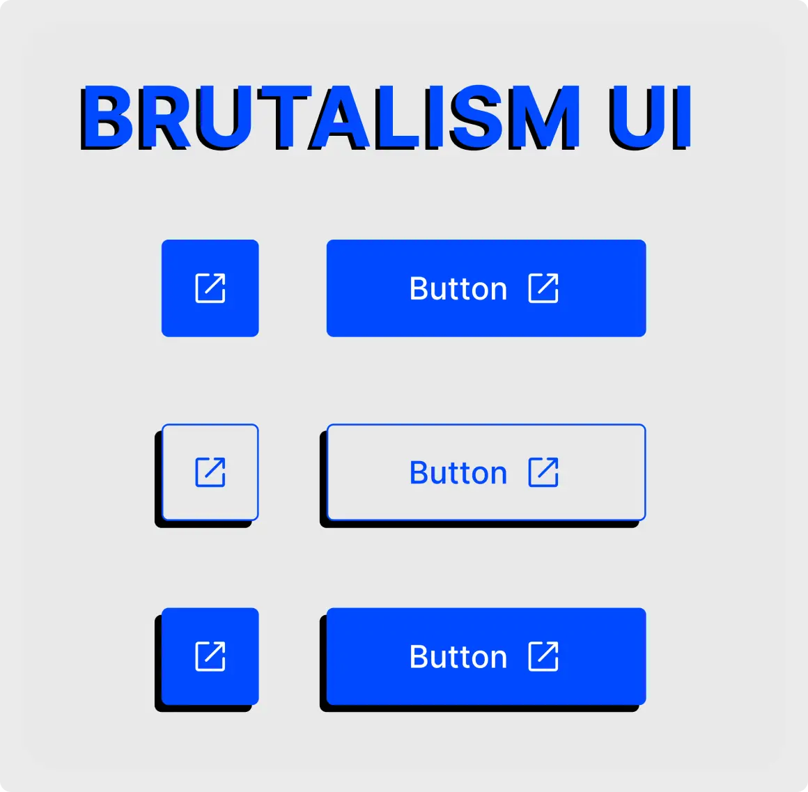 Premium Brutalism Button UI Kit for Figma showcasing high-contrast flat and hard shadow neo-brutalist buttons.